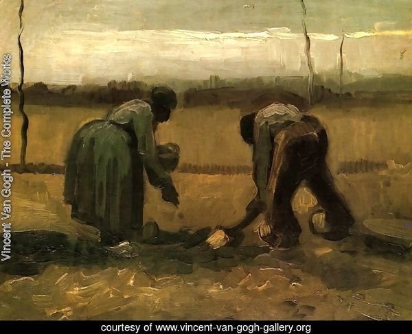 Peasant And Peasant Woman Planting Potatoes