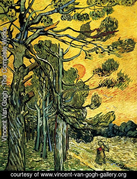 Vincent Van Gogh - Pine Trees Against A Red Sky With Setting Sun