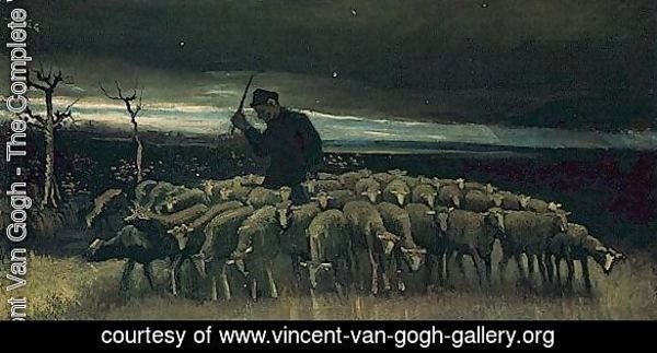 Shepherd With A Flock Of Sheep