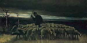 Shepherd With A Flock Of Sheep
