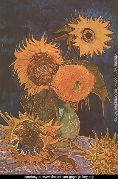 Vase With Five Sunflowers