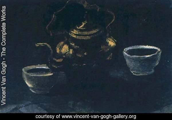 Still Life With Copper Coffeepot And Two White Bowls