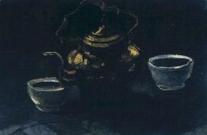 Still Life With Copper Coffeepot And Two White Bowls