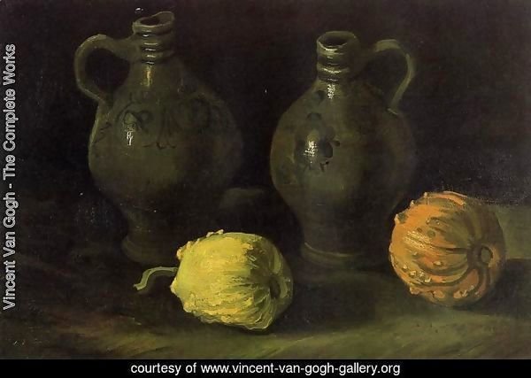 Still Life With Two Jars And Two Pumpkins