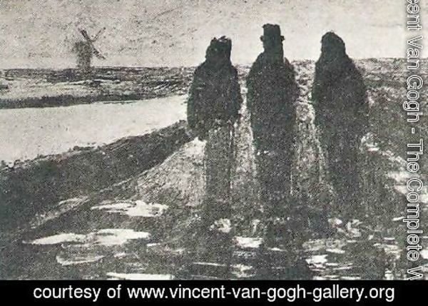 Vincent Van Gogh - Three Figures Near A Canal With Windmill