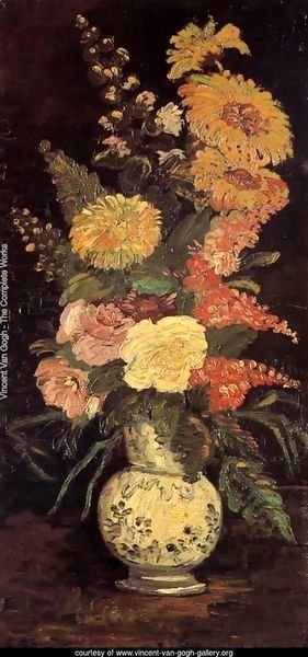 Vase With Asters Salvia And Other Flowers