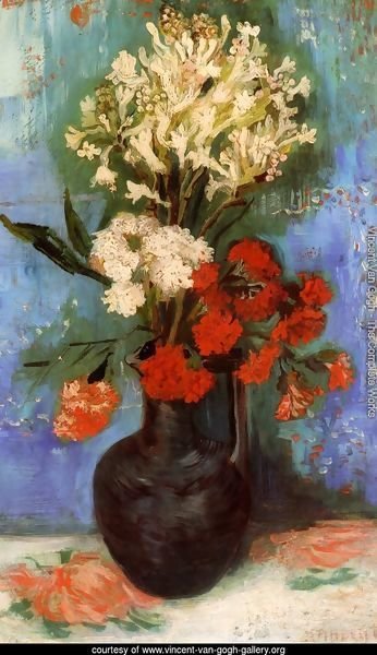 Vase With Carnations And Other Flowers