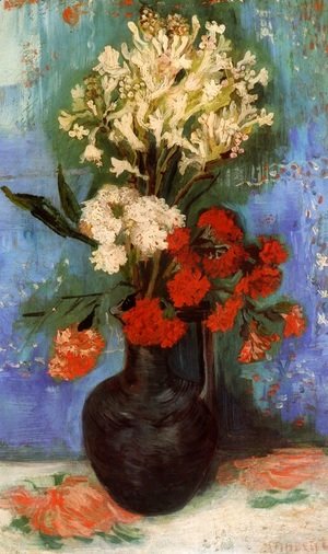 Vase With Carnations And Other Flowers