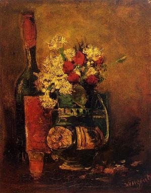 Vincent Van Gogh - Vase With Carnations And Roses And A Bottle