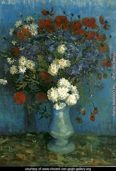 Vase With Cornflowers And Poppies