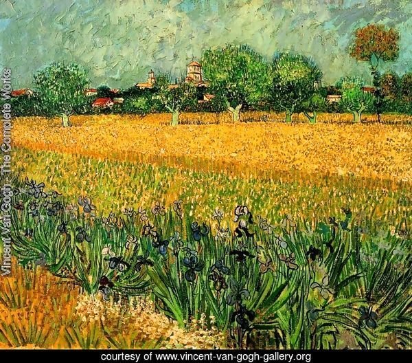 View Of Arles With Irises In The Foreground
