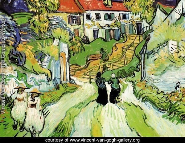 Village Street And Steps In Auvers With Figures