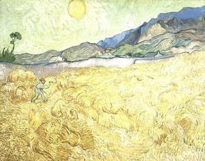Wheat Fields With Reaper At Sunrise