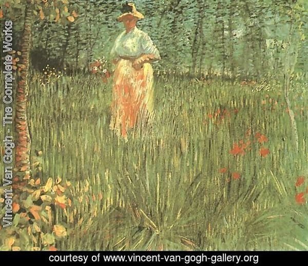 Woman Walking In A Garden A